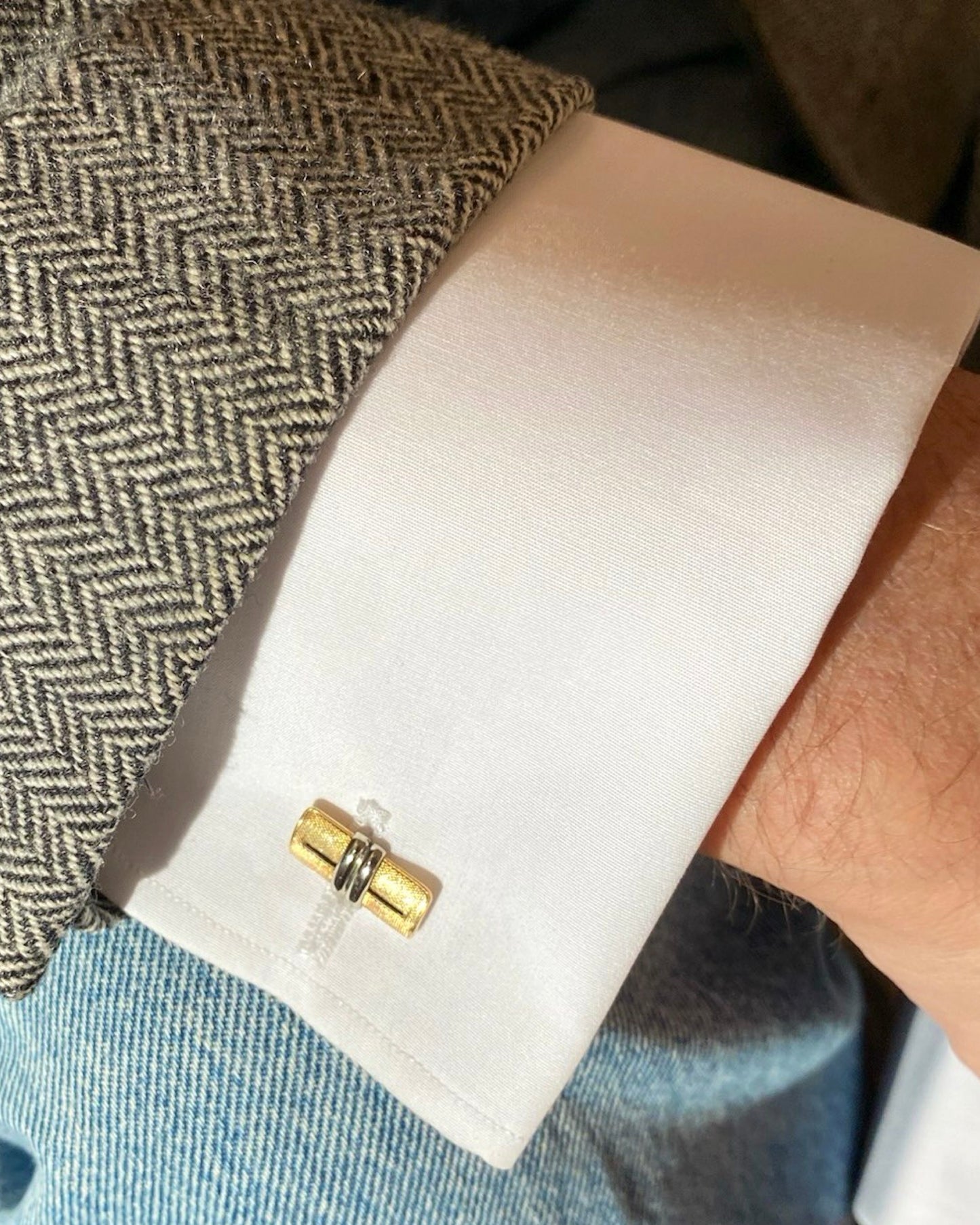 ART DÉCO ENAMEL, PLATINUM & YELLOW GOLD CUFFLINKS, 1930s