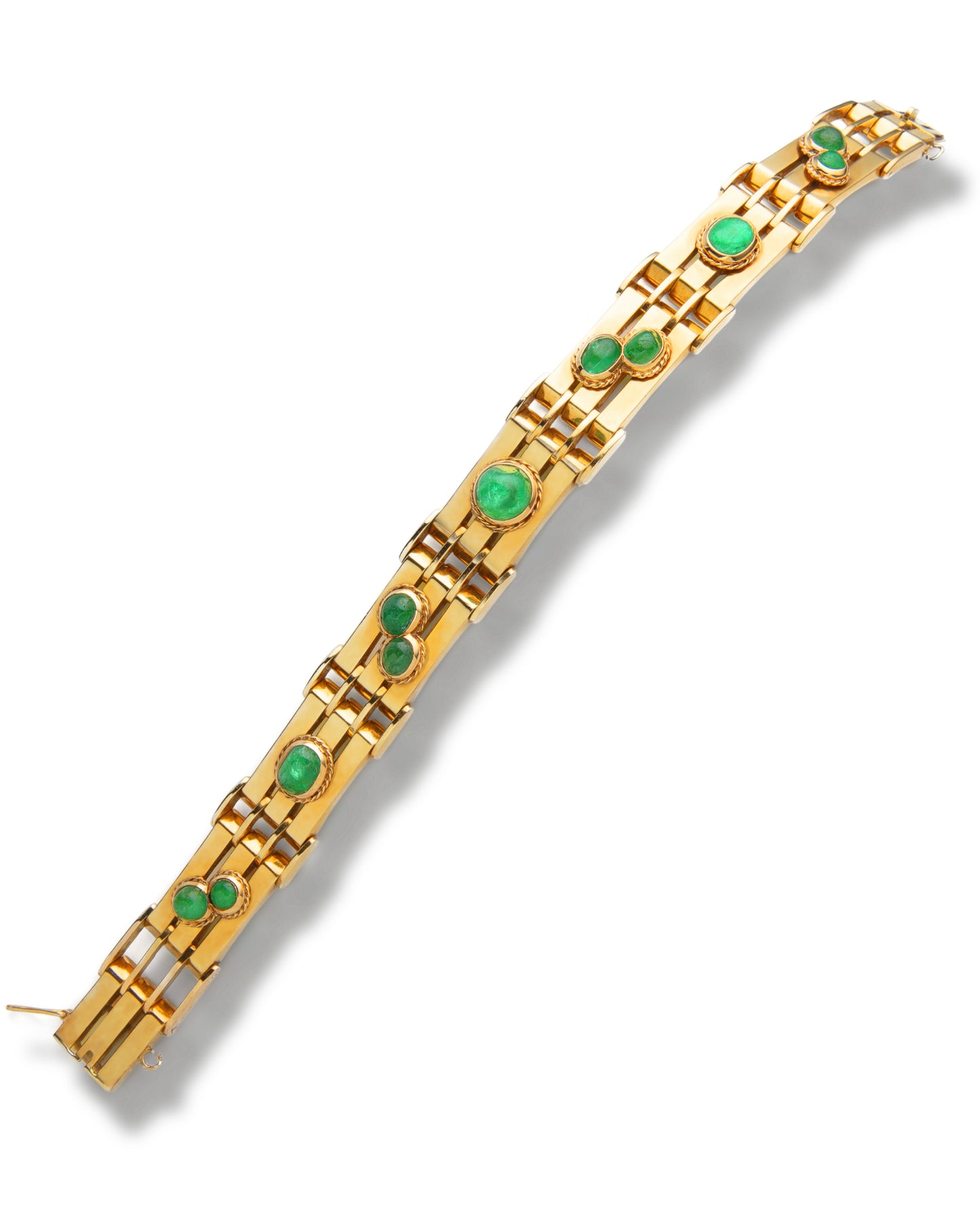 ART MODERNE EMERALD & YELLOW GOLD BRACELET, 1940s