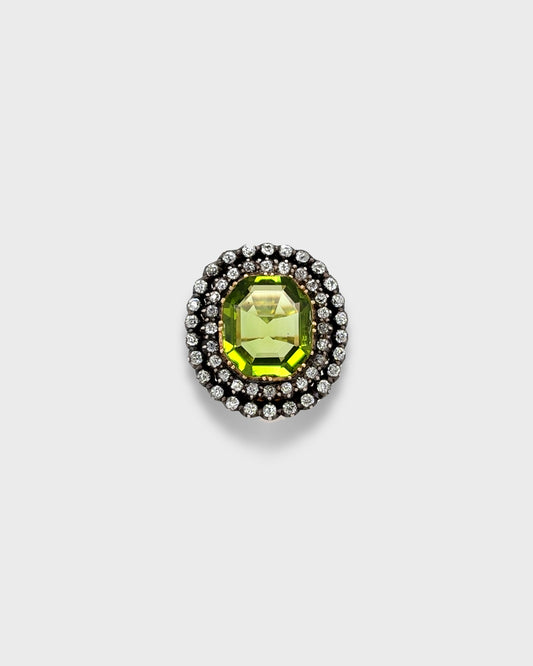 PERIDOT & DIAMONDS ON SILVER & GOLD CLUSTER RING, 1890s