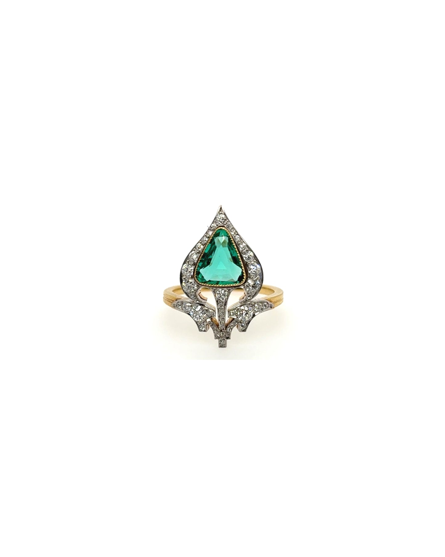EMERALD & DIAMONDS, WHITE & YELLOW GOLD RING, 1950s