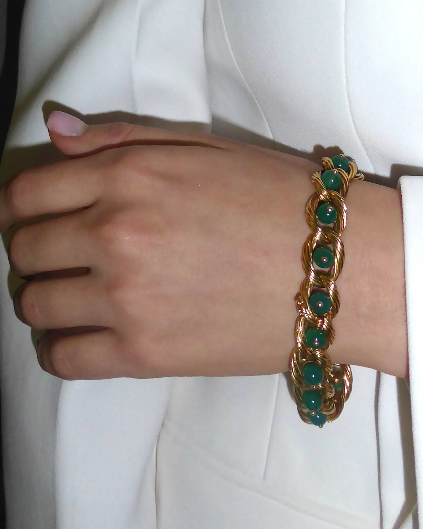 VAN CLEEF & ARPELS YELLOW GOLD & CHALCEDONY BEADS BRACELET, 1960s