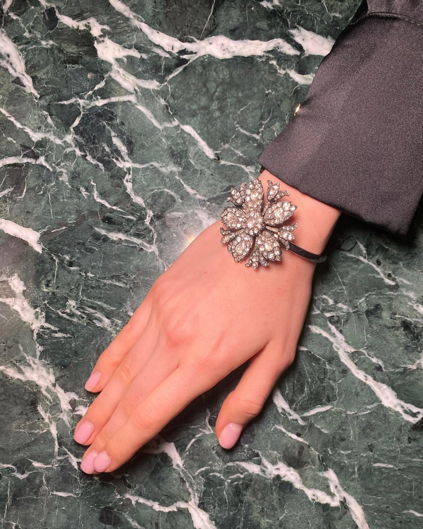 DIAMONDS, GOLD & SILVER FLORAL BRACELET, 1880s