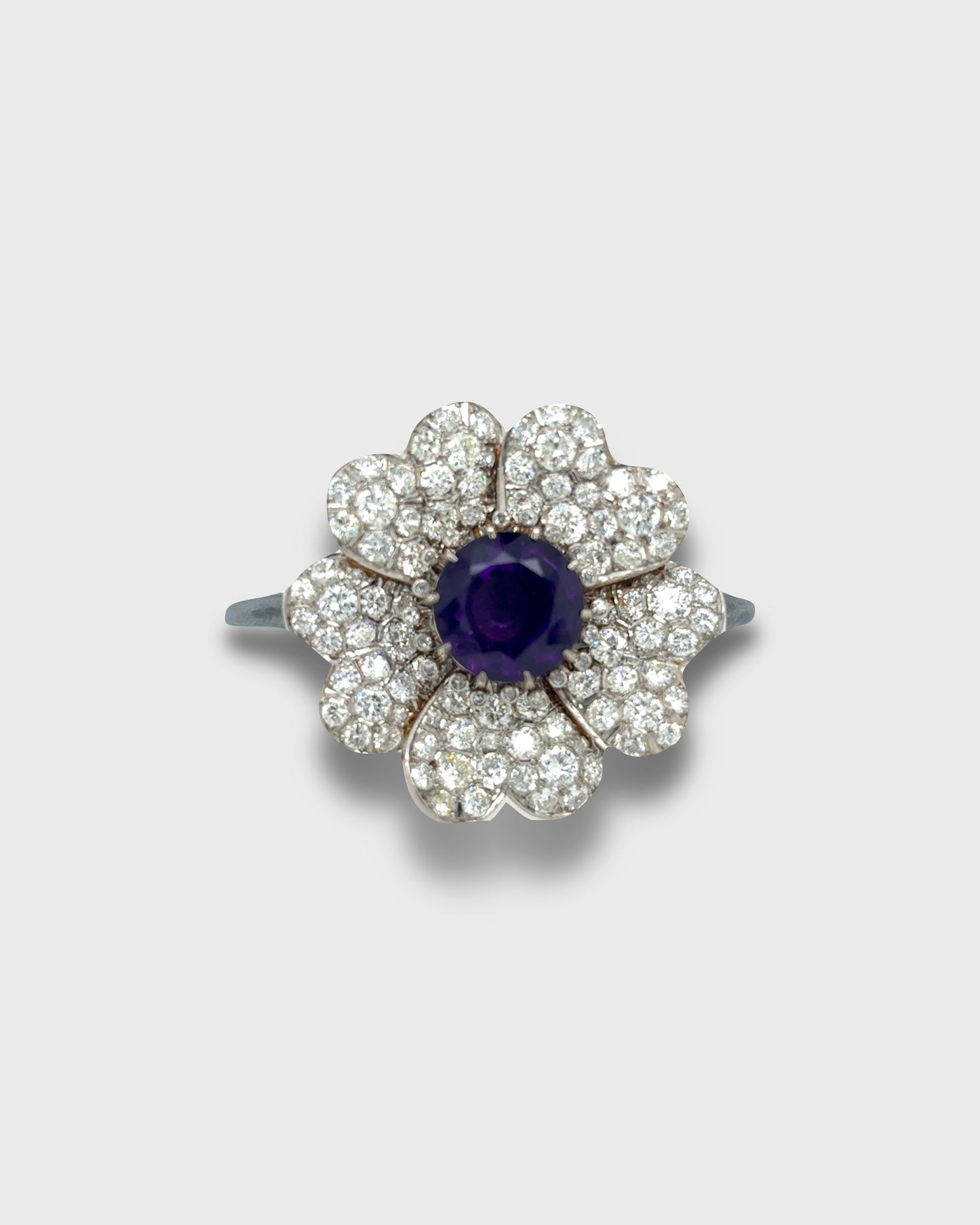 AMETHYST & DIAMONDS, SILVER & WHITE GOLD CONVERTIBLE BRACELET & BROOCH, 1950s