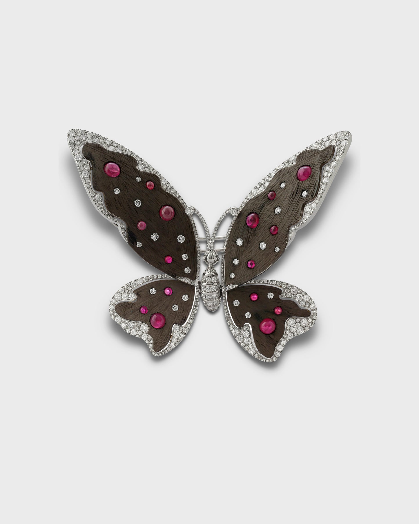 MICHELE DELLA VALLE RUBIES, DIAMONDS, SILVER & WHITE GOLD BUTTERFLY BROOCH