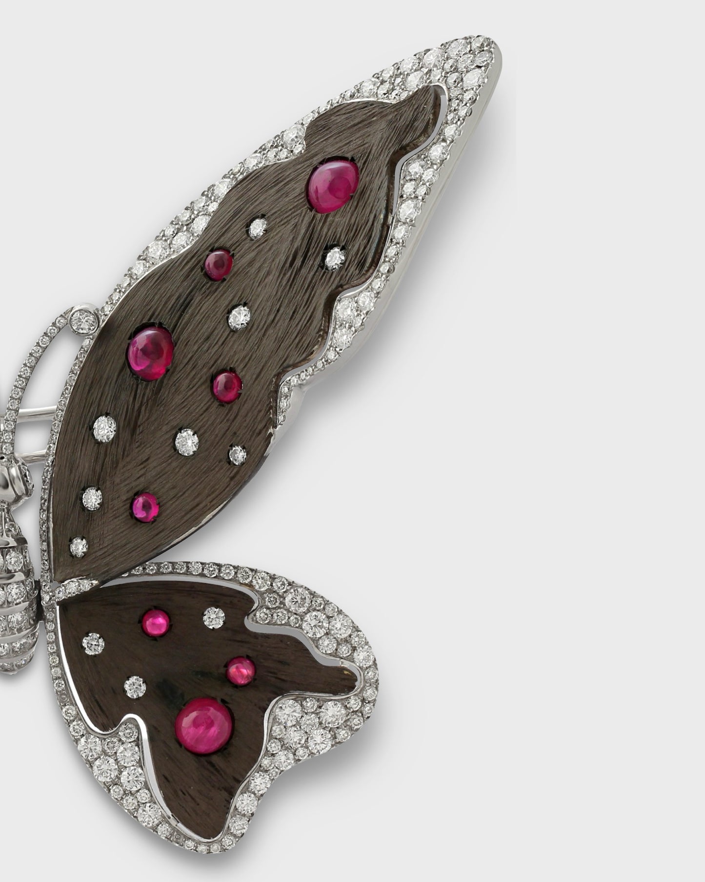 MICHELE DELLA VALLE RUBIES, DIAMONDS, SILVER & WHITE GOLD BUTTERFLY BROOCH