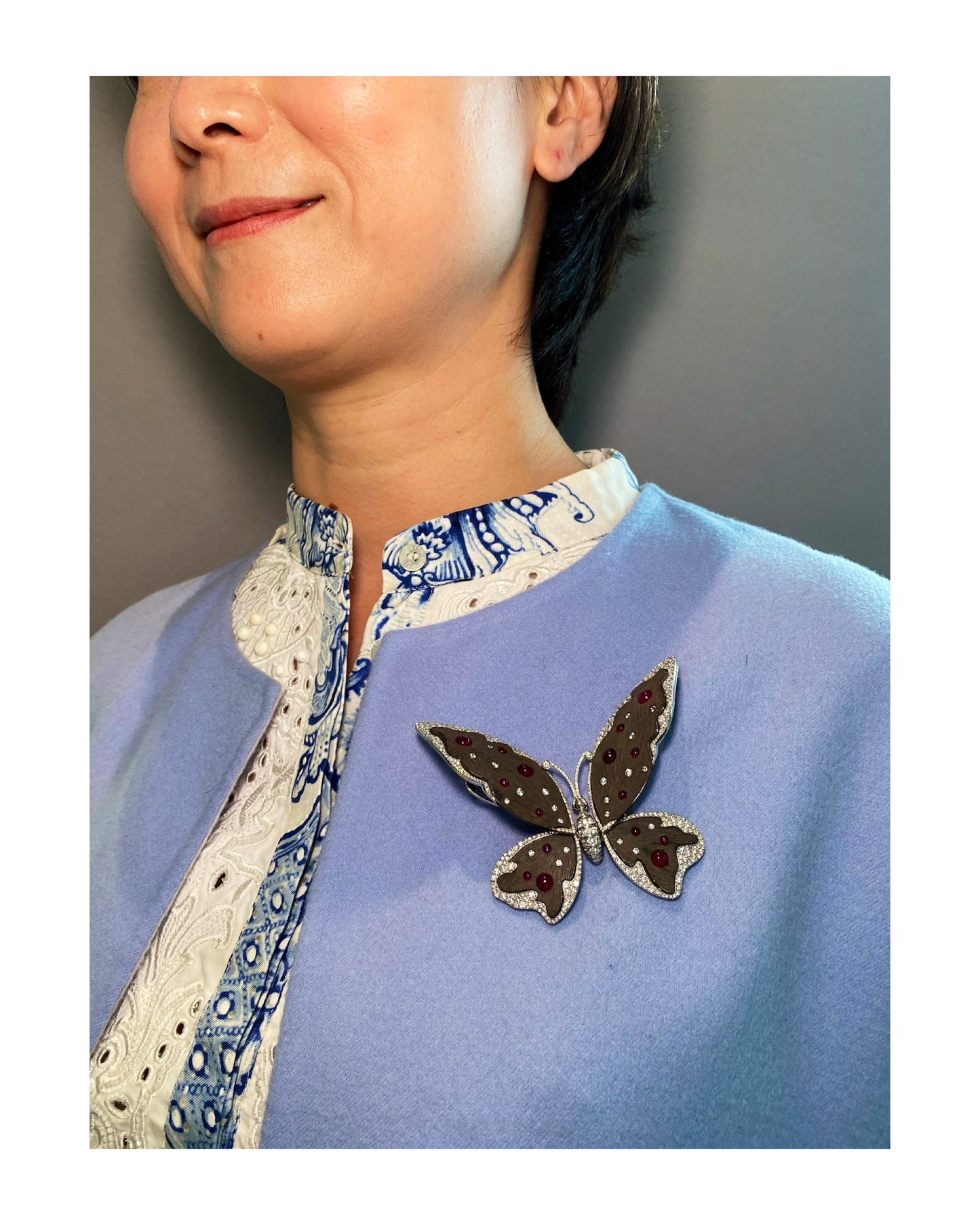 MICHELE DELLA VALLE RUBIES, DIAMONDS, SILVER & WHITE GOLD BUTTERFLY BROOCH