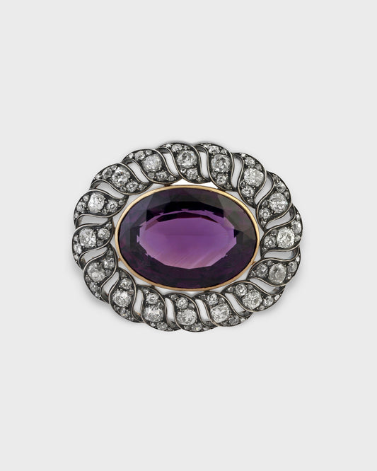 AMETHYST, DIAMOND, SILVER & GOLD BROOCH, 1850s