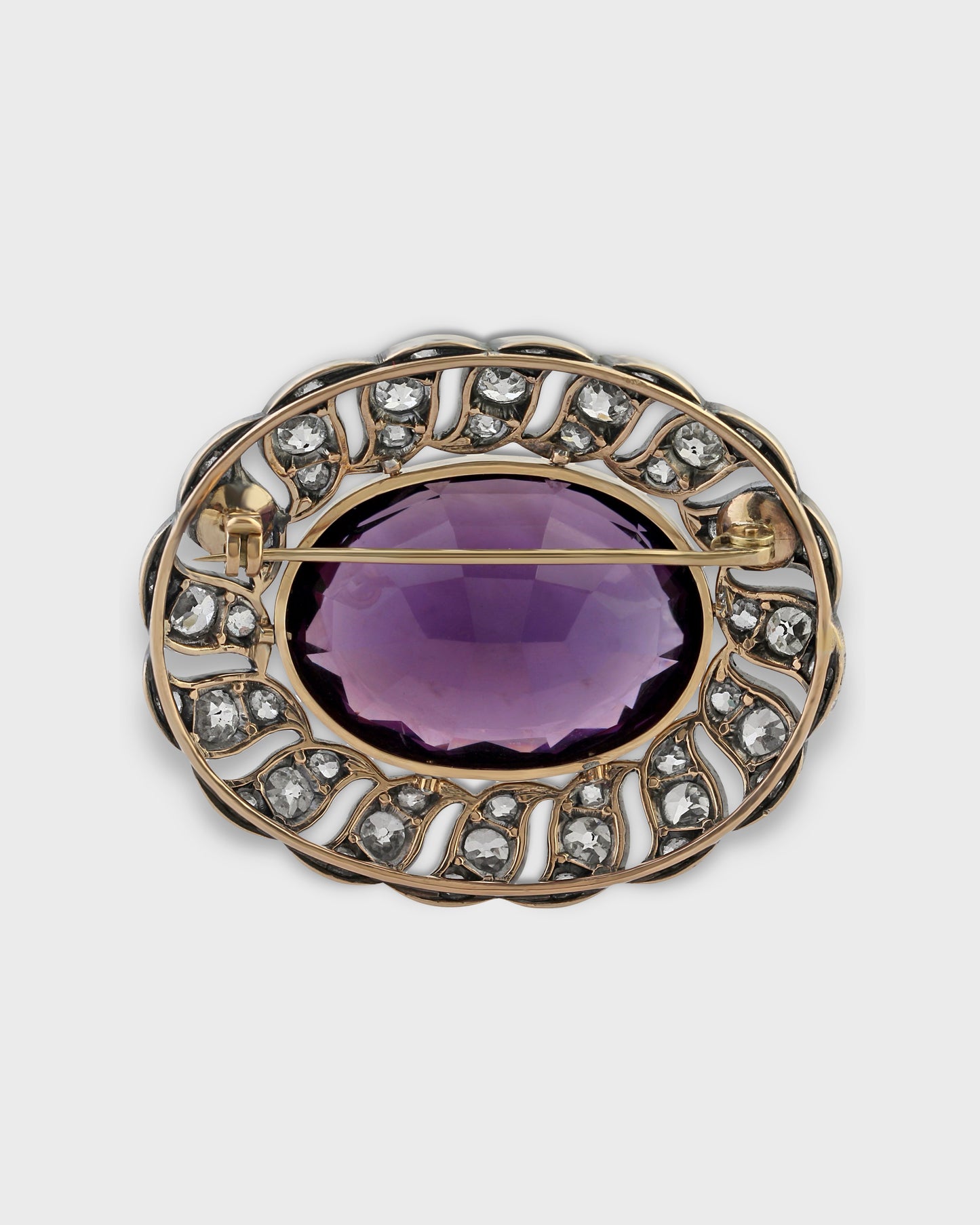 AMETHYST, DIAMOND, SILVER & GOLD BROOCH, 1850s
