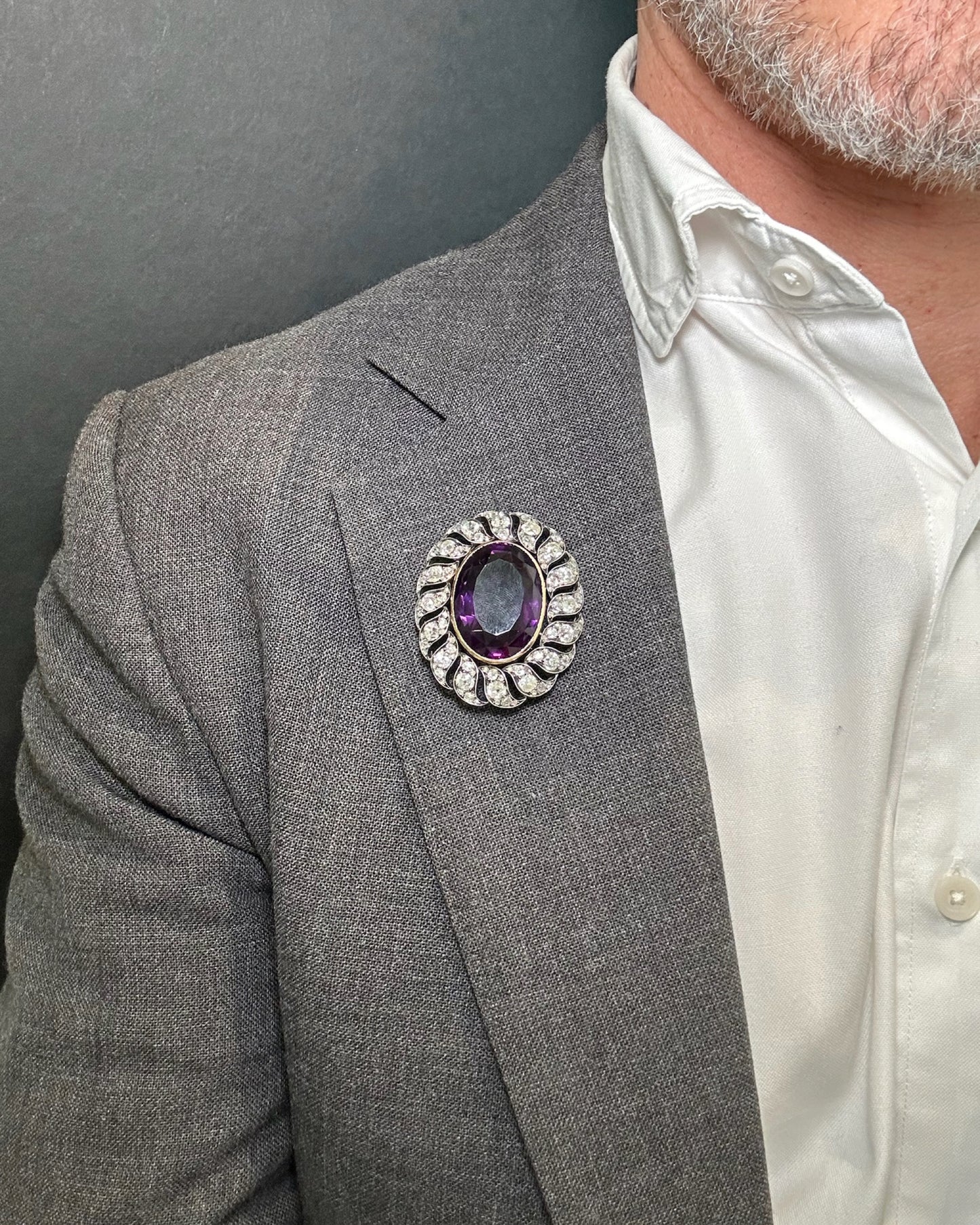AMETHYST, DIAMOND, SILVER & GOLD BROOCH, 1850s