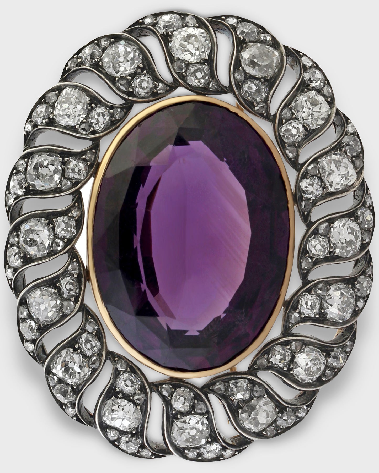 AMETHYST, DIAMOND, SILVER & GOLD BROOCH, 1850s