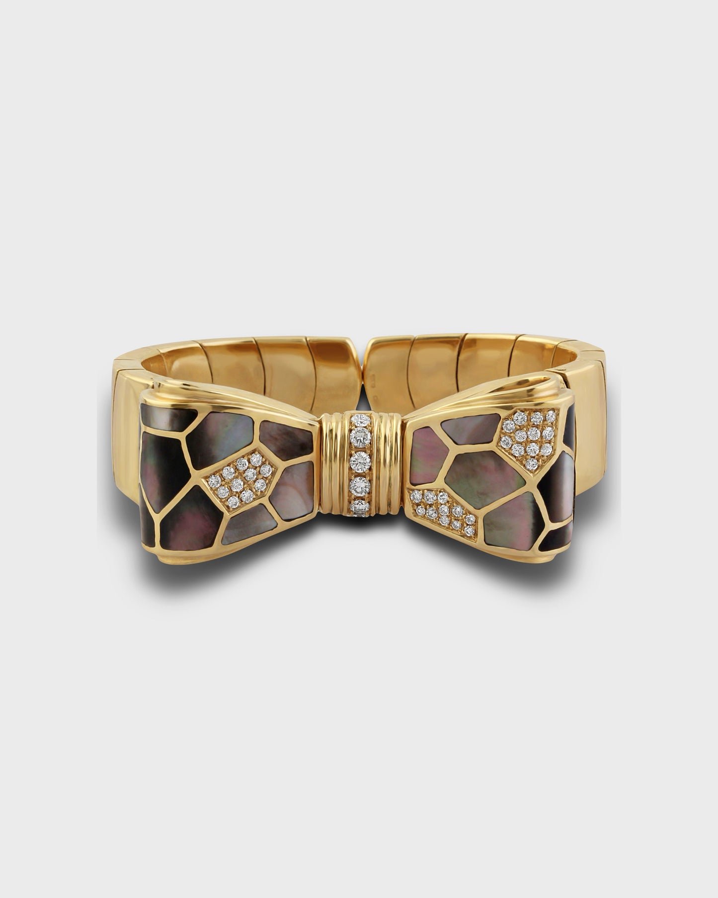 NARDI GOLD, DIAMONDS & MOTHER OF PEARL BOW CUFF, 1990s