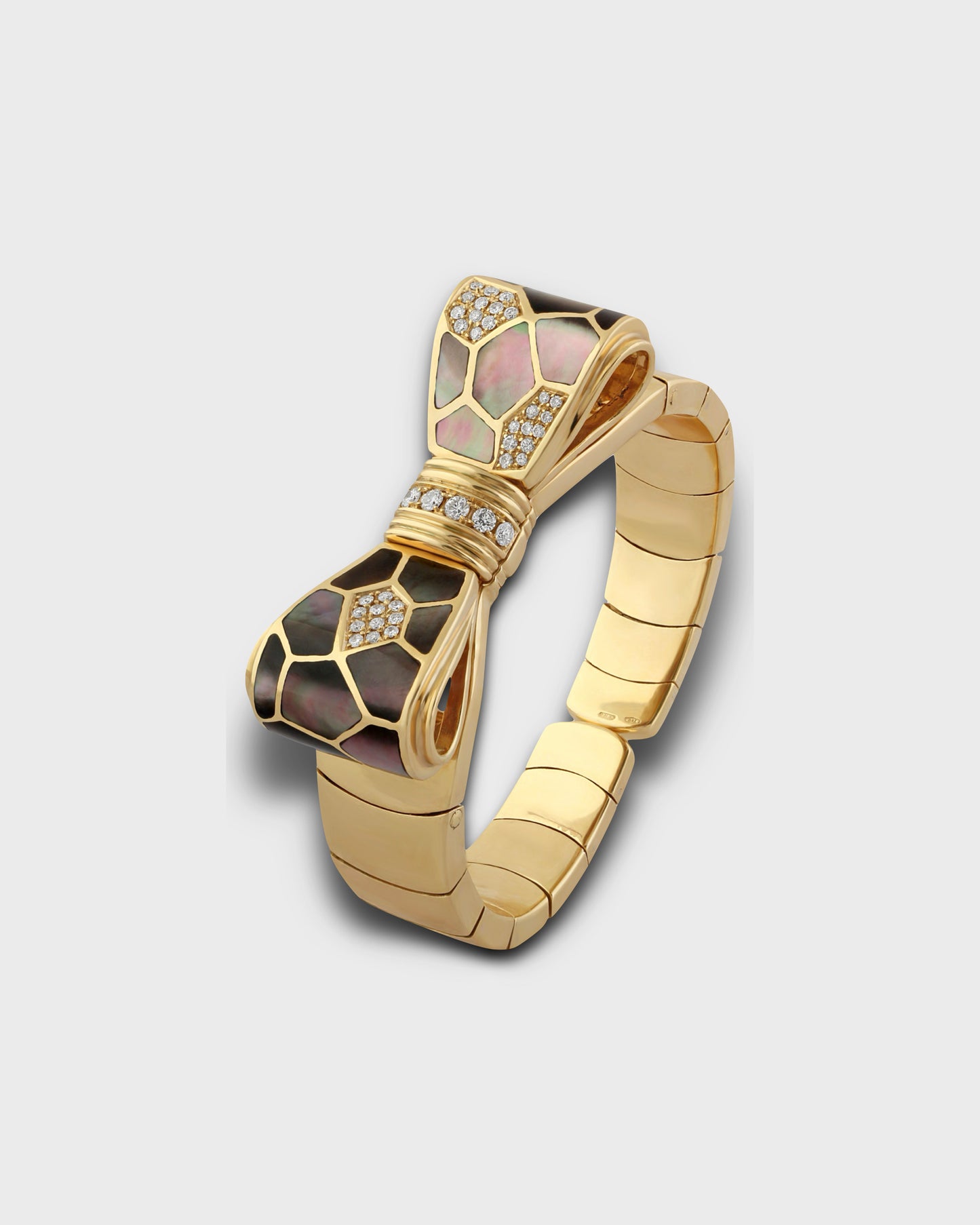 NARDI GOLD, DIAMONDS & MOTHER OF PEARL BOW CUFF, 1990s