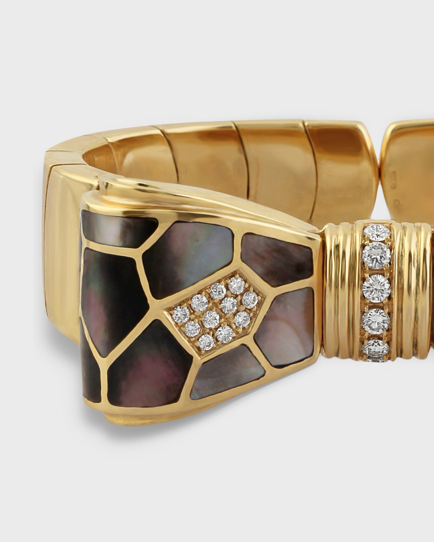 NARDI GOLD, DIAMONDS & MOTHER OF PEARL BOW CUFF, 1990s