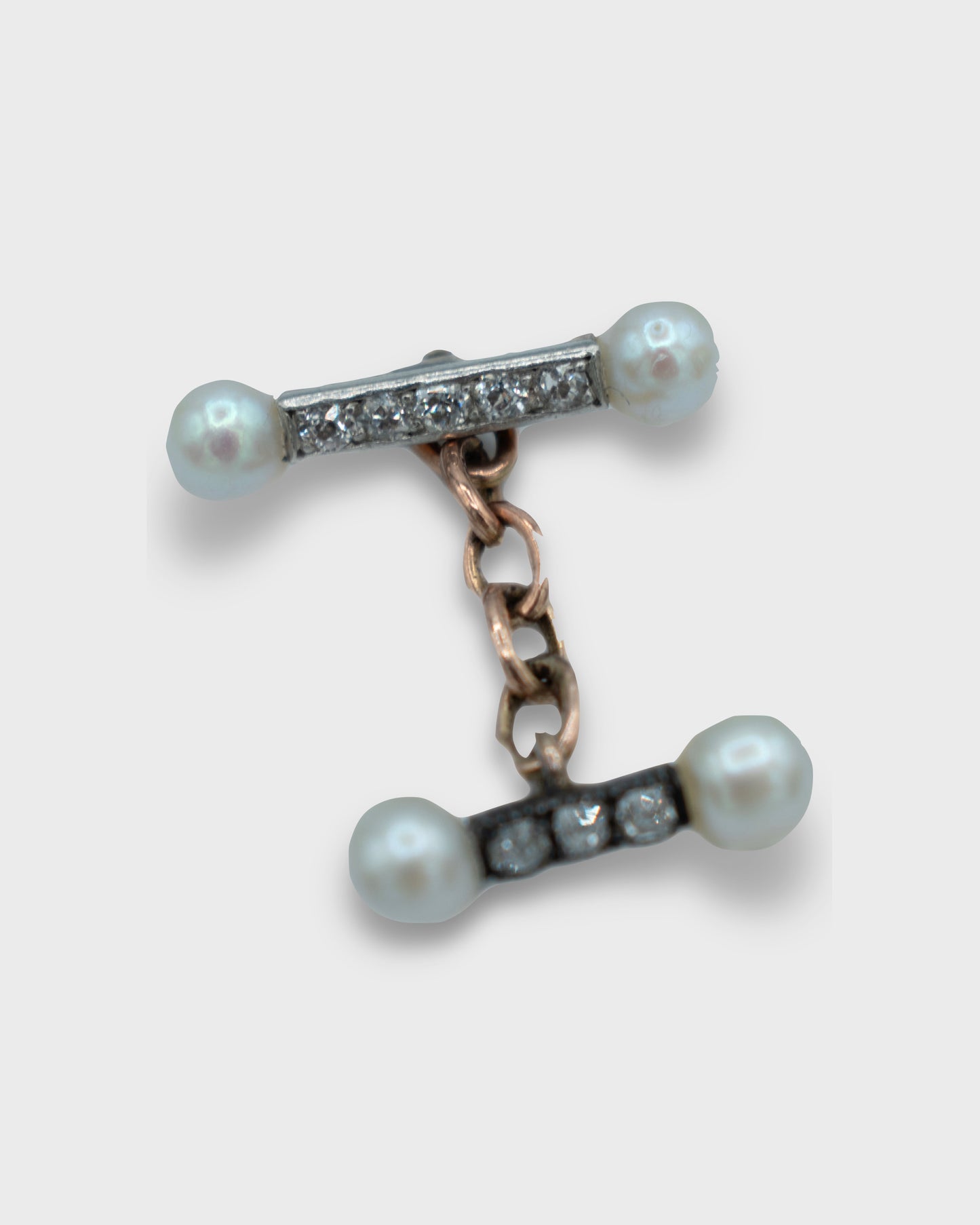 VICTORIAN PEARL, DIAMONDS & SILVER CUFFLINKS, 1880s