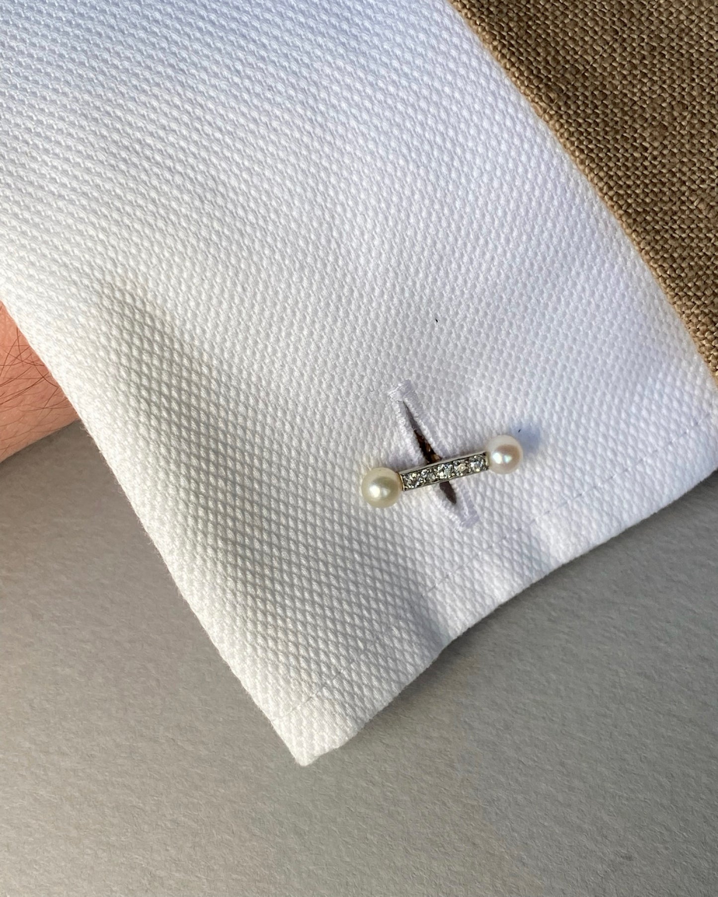 VICTORIAN PEARL, DIAMONDS & SILVER CUFFLINKS, 1880s