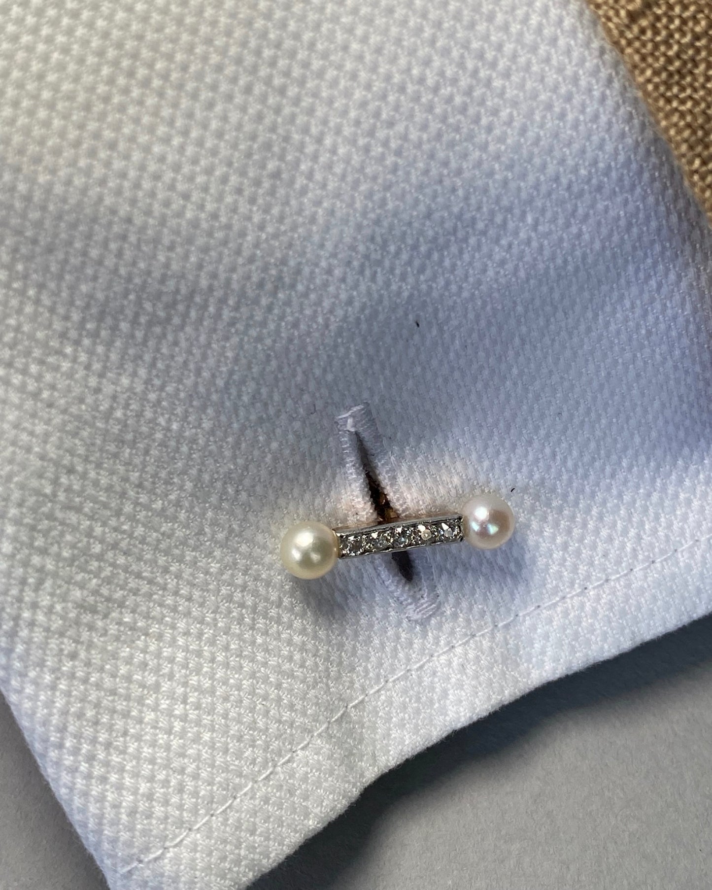 VICTORIAN PEARL, DIAMONDS & SILVER CUFFLINKS, 1880s