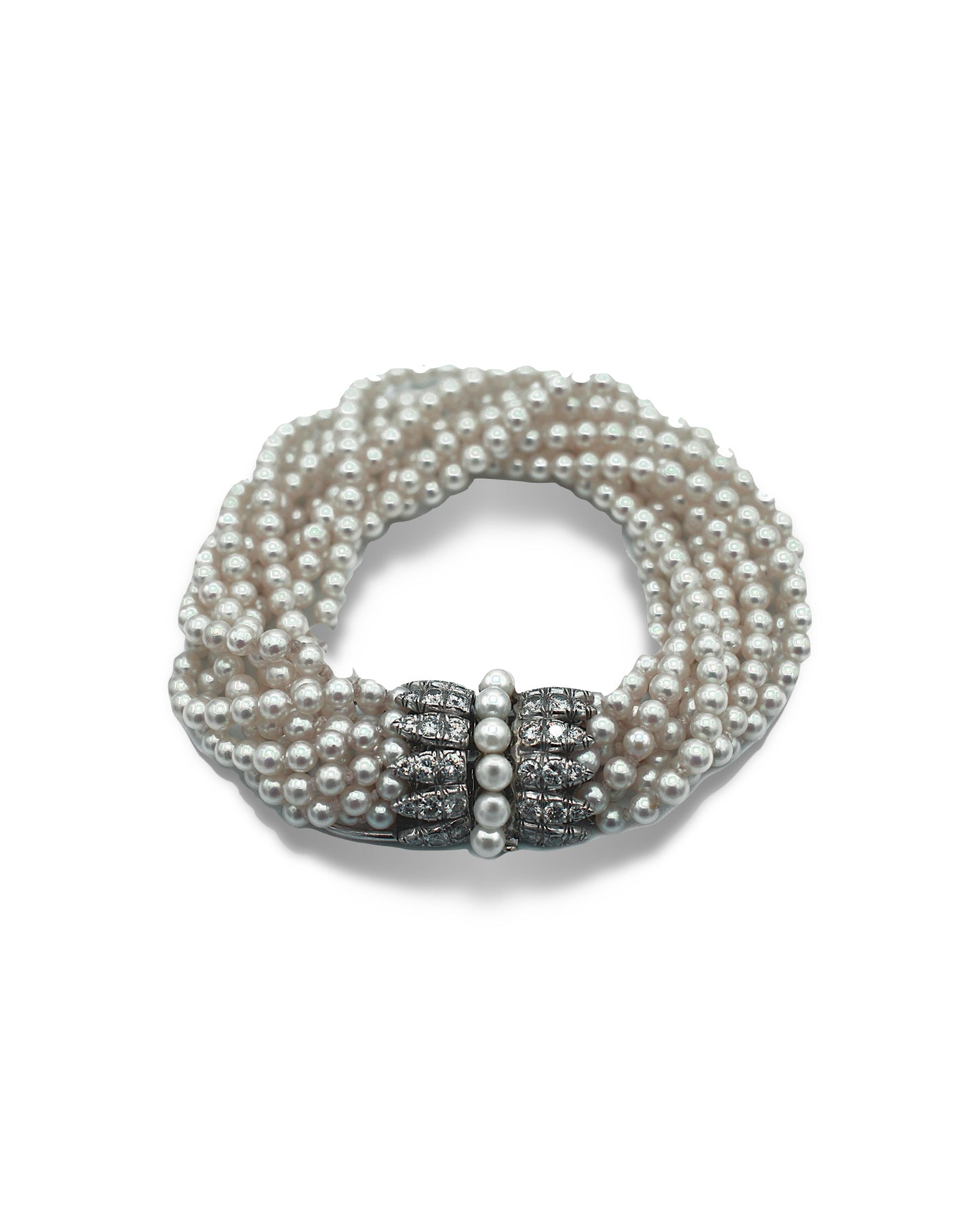 VAN CLEEF & ARPELS PEARL, DIAMOND & PLATINUM BRACELET, 1950s