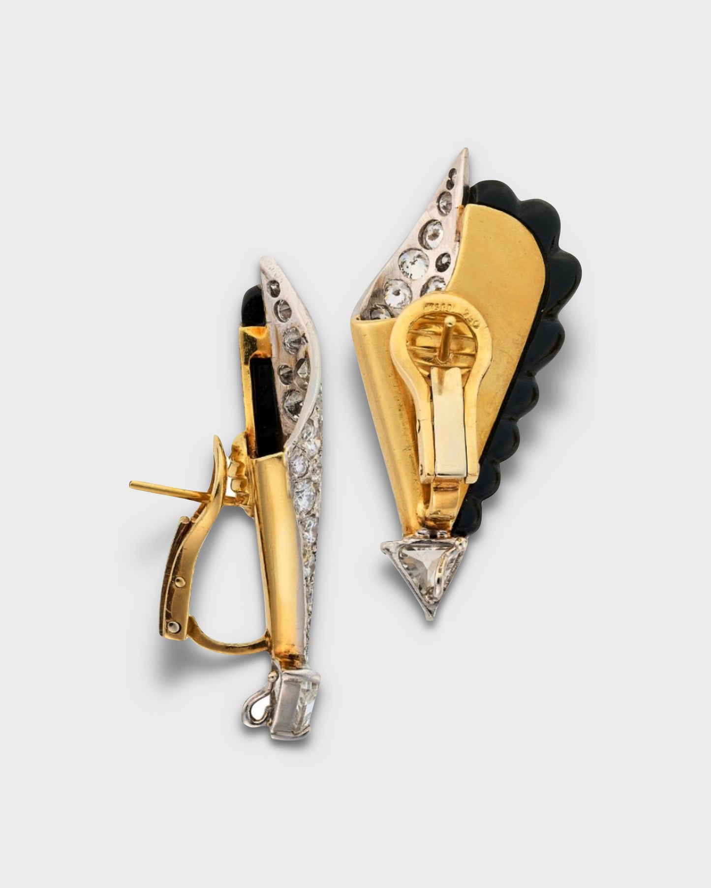 DIAMONDS, ONYX, PLATINUM & YELLOW GOLD EARRINGS, 1980s