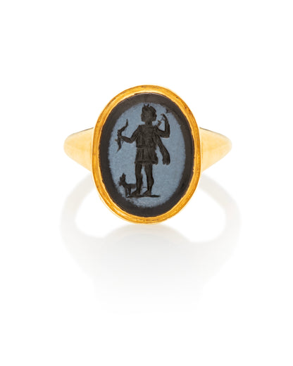 PAIR OF ANTIQUE INTAGLIO, CHALCEDONY, CARNELIAN & GOLD RINGS
