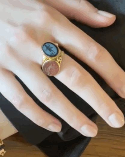PAIR OF ANTIQUE INTAGLIO, CHALCEDONY, CARNELIAN & GOLD RINGS