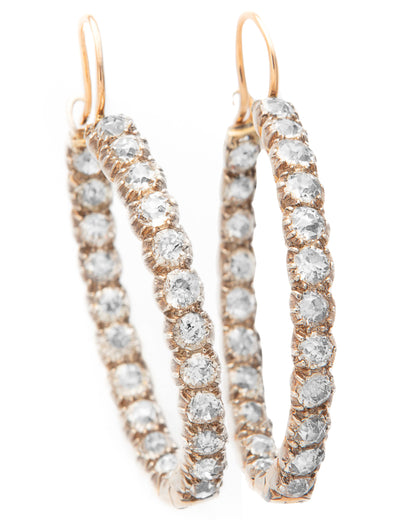 VICTORIAN DIAMONDS, YELLOW GOLD & SILVER HOOP EARRINGS, 1860s