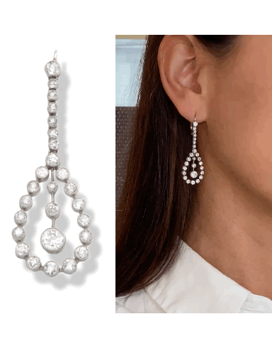 BELLE ÉPOQUE DIAMONDS, WHITE GOLD & PLATINUM DROP EARRINGS, 1910s
