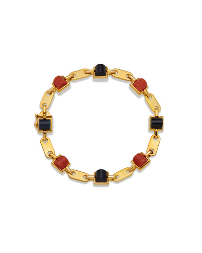 CARTIER GOLD, CORAL & ONYX LINKS BRACELET, 1970s