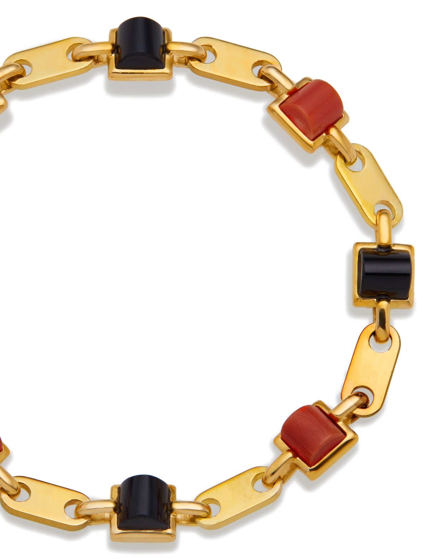 CARTIER GOLD, CORAL & ONYX LINKS BRACELET, 1970s