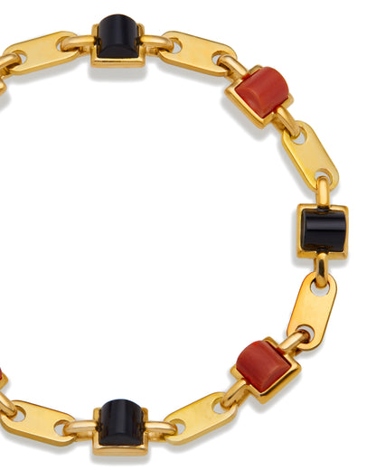 CARTIER GOLD, CORAL & ONYX LINKS BRACELET, 1970s