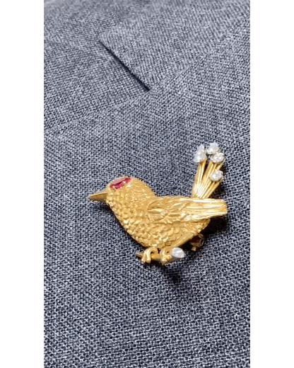 CARTIER RUBY, DIAMOND & YELLOW GOLD BROOCH, 1950