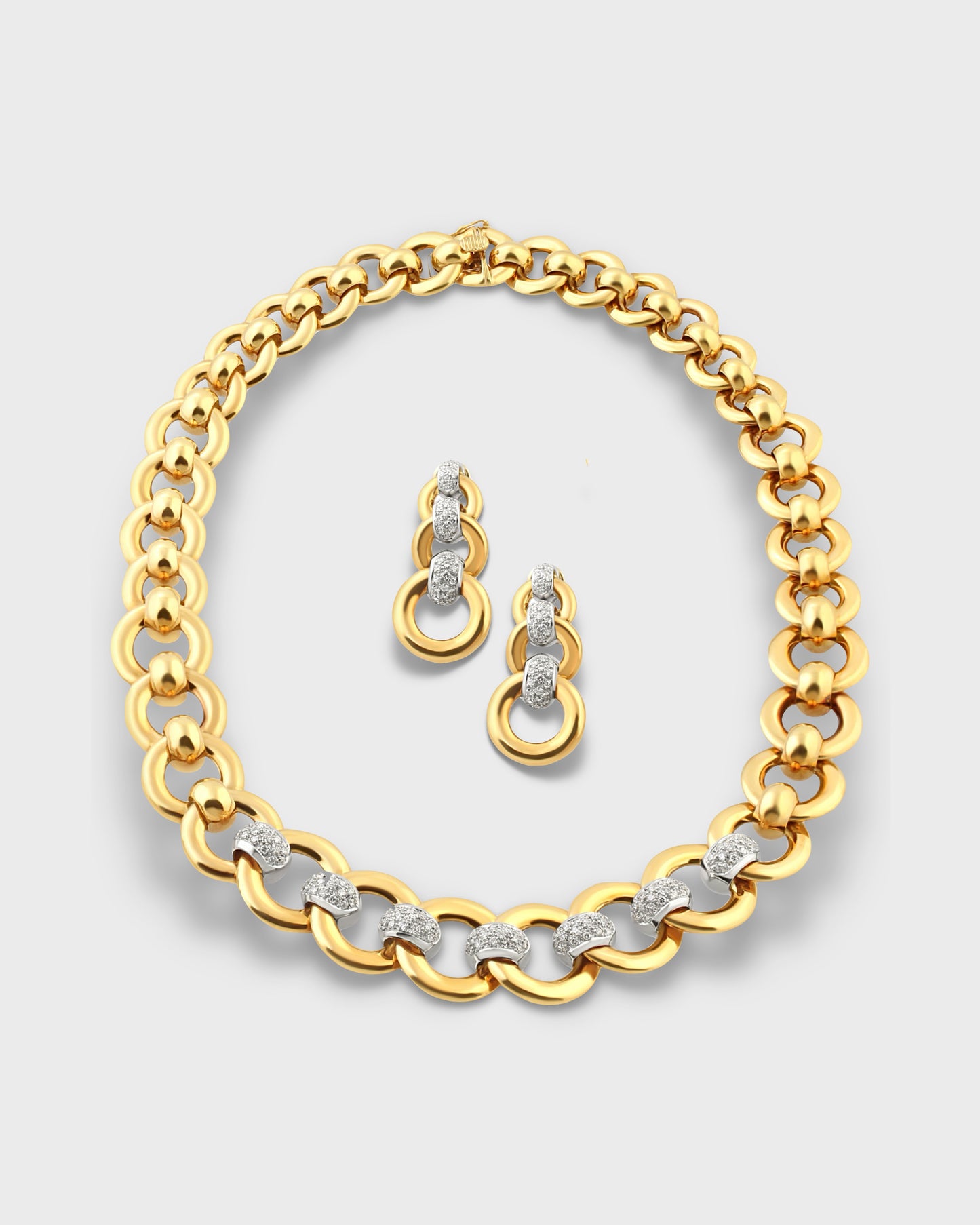 WEINGRILL DIAMOND & GOLD NECKLACE & EARRINGS, 20th CENTURY