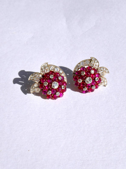 BURMA RUBY, DIAMOND & PLATINUM EARRINGS, 1950s
