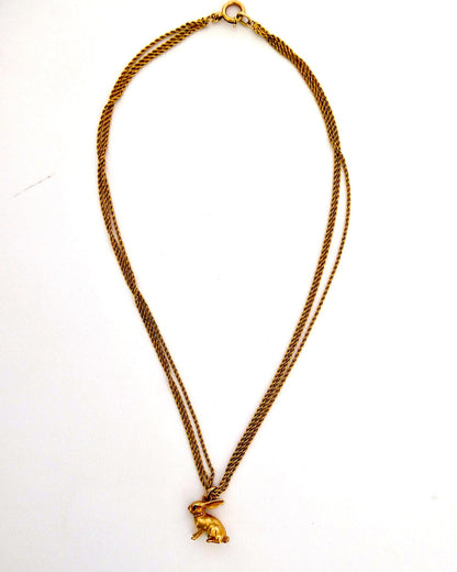 GOLD, PEARL & AMETHYST RABBIT PENDANT NECKLACE, 1880s