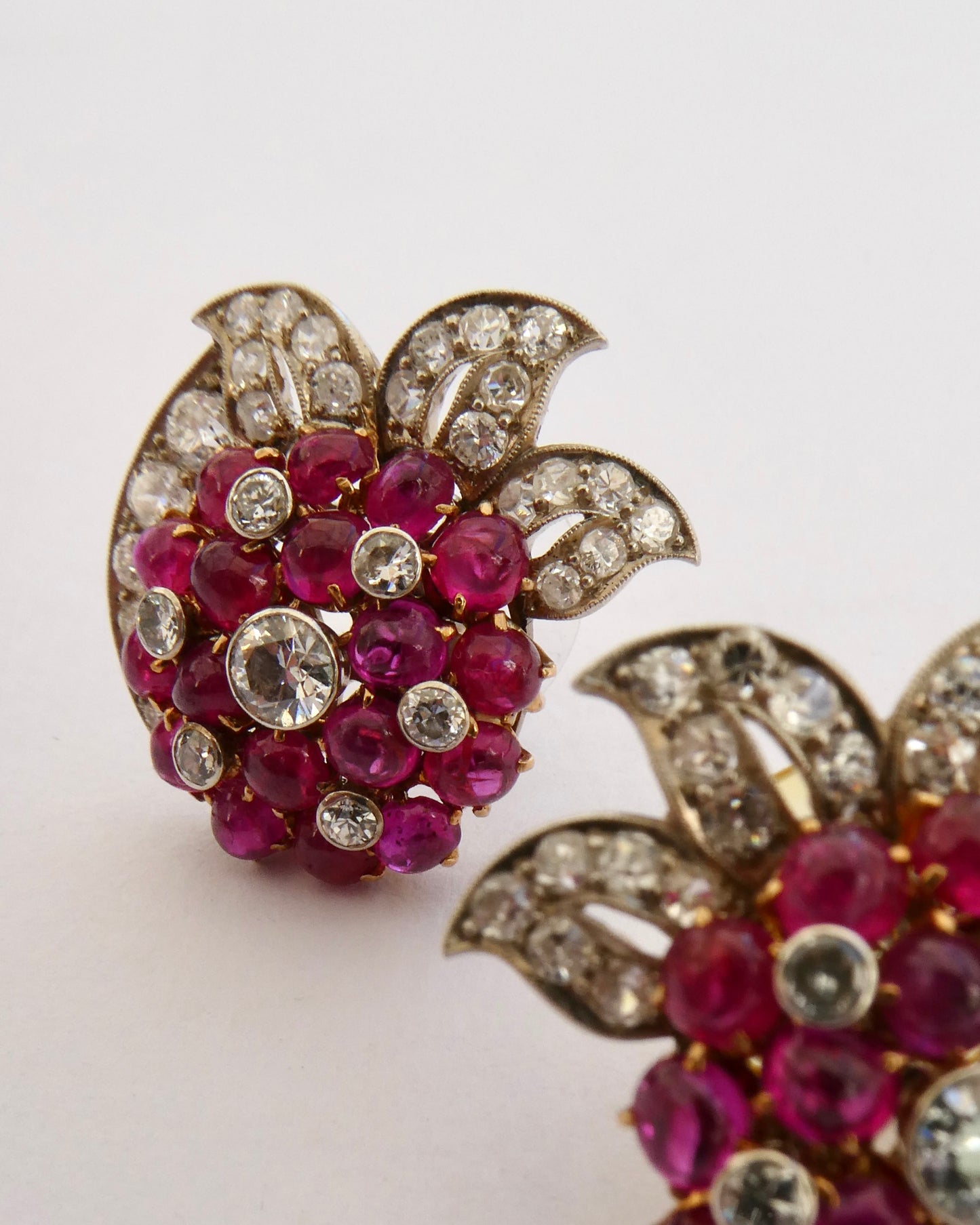 BURMA RUBY, DIAMOND & PLATINUM EARRINGS, 1950s