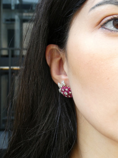 BURMA RUBY, DIAMOND & PLATINUM EARRINGS, 1950s
