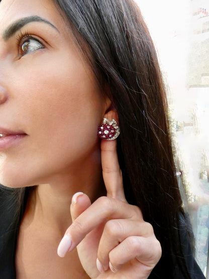 BURMA RUBY, DIAMOND & PLATINUM EARRINGS, 1950s