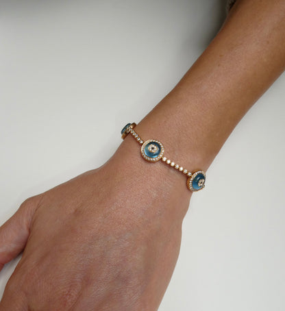 LORRAINE SCHWARTZ 'AGAINST EVIL EYE FIVE EYE' ROSE GOLD, DIAMOND & TOPAZ BRACELET, 21st CENTURY