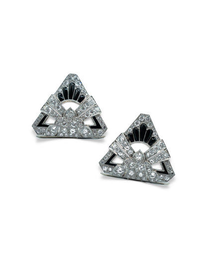 ART DÉCO DIAMOND, ONYX & PLATINUM DOUBLE BROOCH