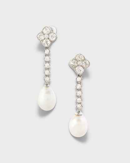 DIAMOND, NATURAL PEARL & PLATINUM EARRINGS, 1910s