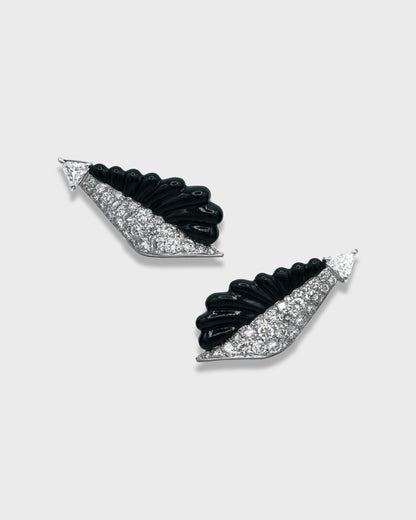 DIAMONDS, ONYX, PLATINUM & YELLOW GOLD EARRINGS, 1980s
