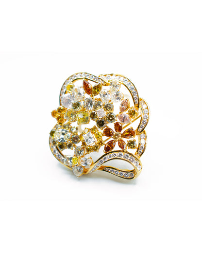FANCY COLOUR DIAMONDS (23ct) & YELLOW GOLD BROOCH