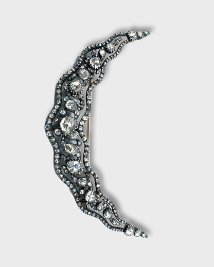 DIAMOND, GOLD & SILVER VICTORIAN CRESCENT MOON BROOCH