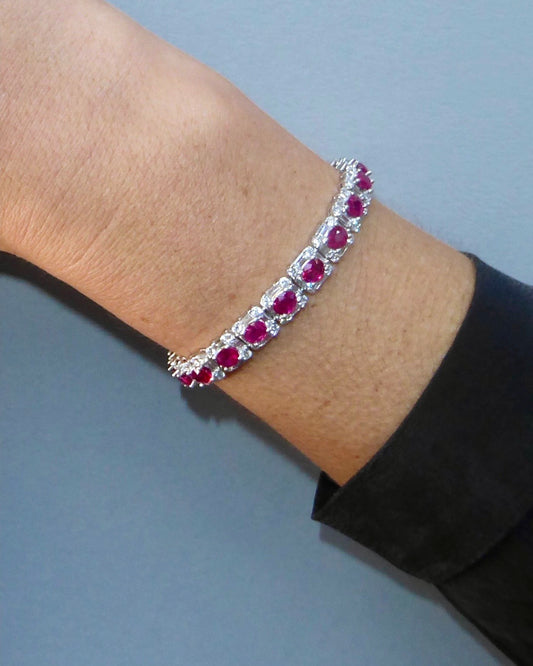 BURMA RUBY, DIAMOND & WHITE GOLD TENNIS BRACELET, c.2000