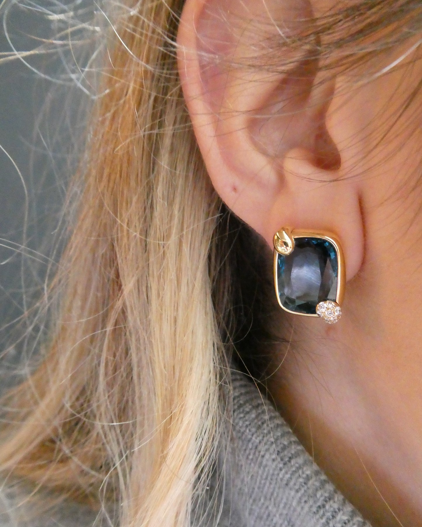 POMELLATO ‘RITRATTO’ BLUE TOPAZ, DIAMOND & ROSE GOLD CLIP EARRINGS, 2017