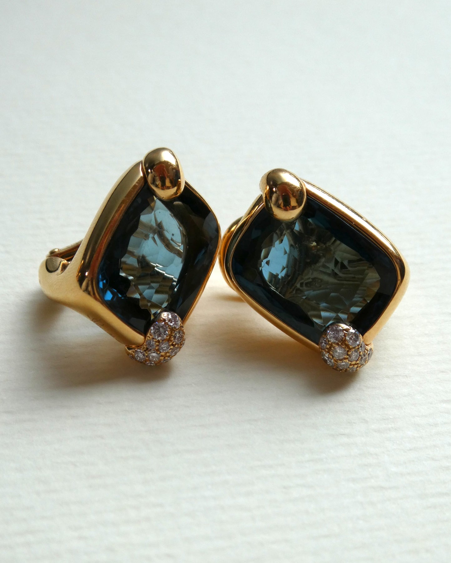 POMELLATO ‘RITRATTO’ BLUE TOPAZ, DIAMOND & ROSE GOLD CLIP EARRINGS, 2017