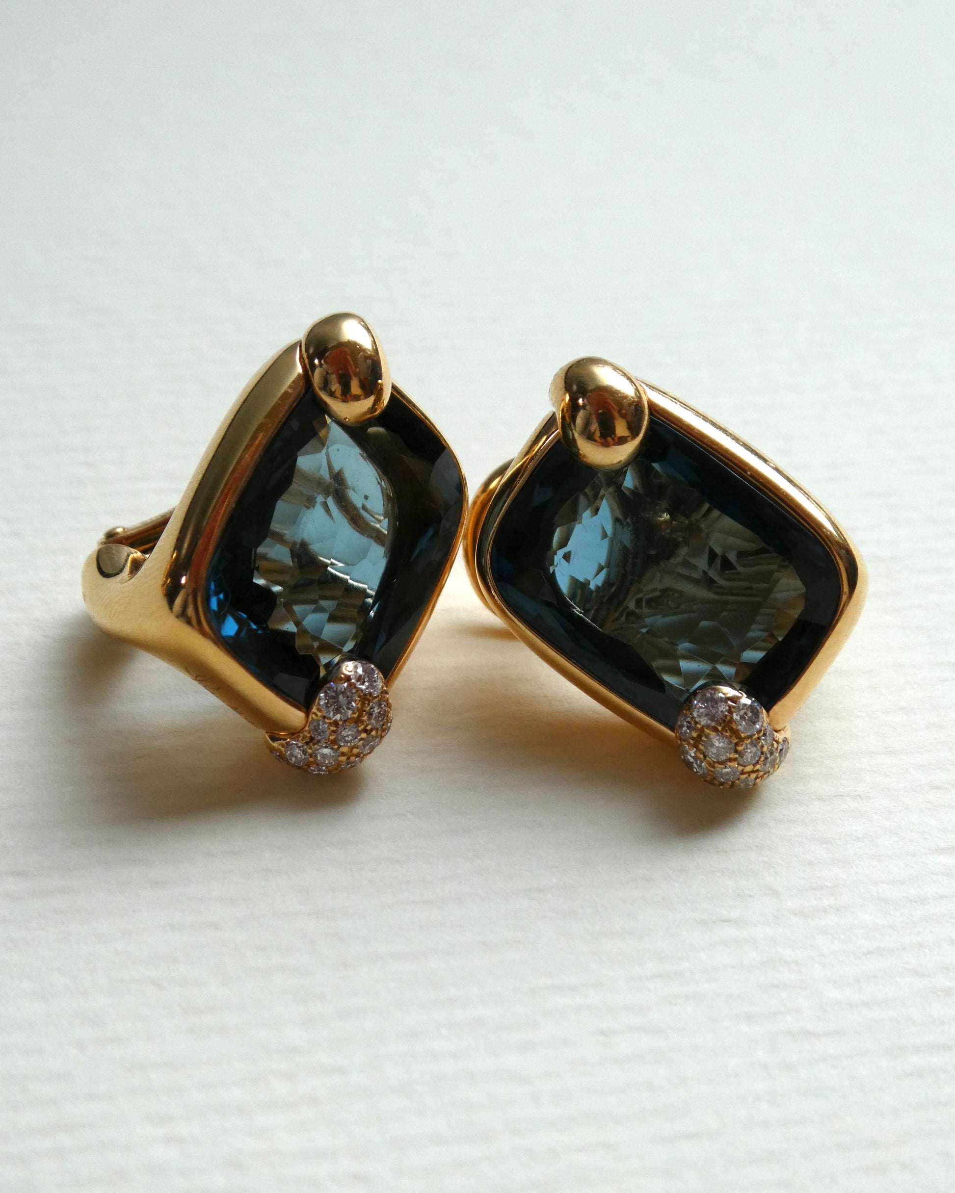POMELLATO ‘RITRATTO’ BLUE TOPAZ, DIAMOND & ROSE GOLD CLIP EARRINGS, 2017