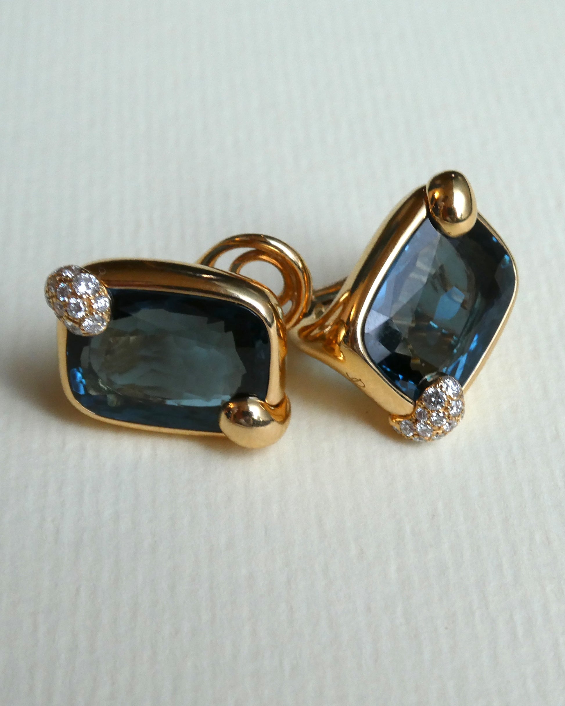 POMELLATO ‘RITRATTO’ BLUE TOPAZ, DIAMOND & ROSE GOLD CLIP EARRINGS, 2017