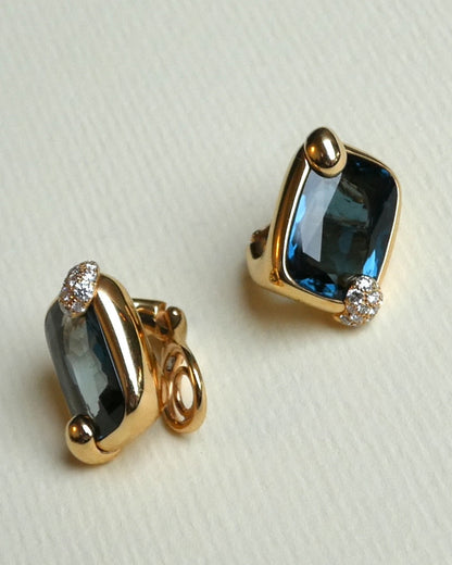 POMELLATO ‘RITRATTO’ BLUE TOPAZ, DIAMOND & ROSE GOLD CLIP EARRINGS, 2017
