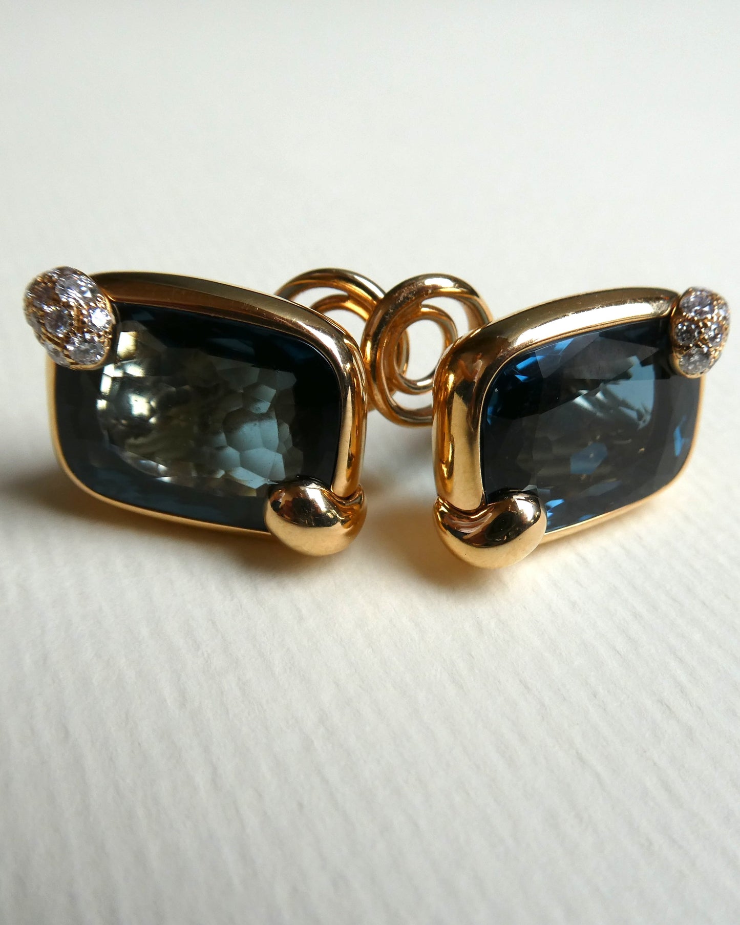 POMELLATO ‘RITRATTO’ BLUE TOPAZ, DIAMOND & ROSE GOLD CLIP EARRINGS, 2017