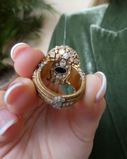 EMERALD, DIAMOND & GOLD COCKTAIL RING, 1950s